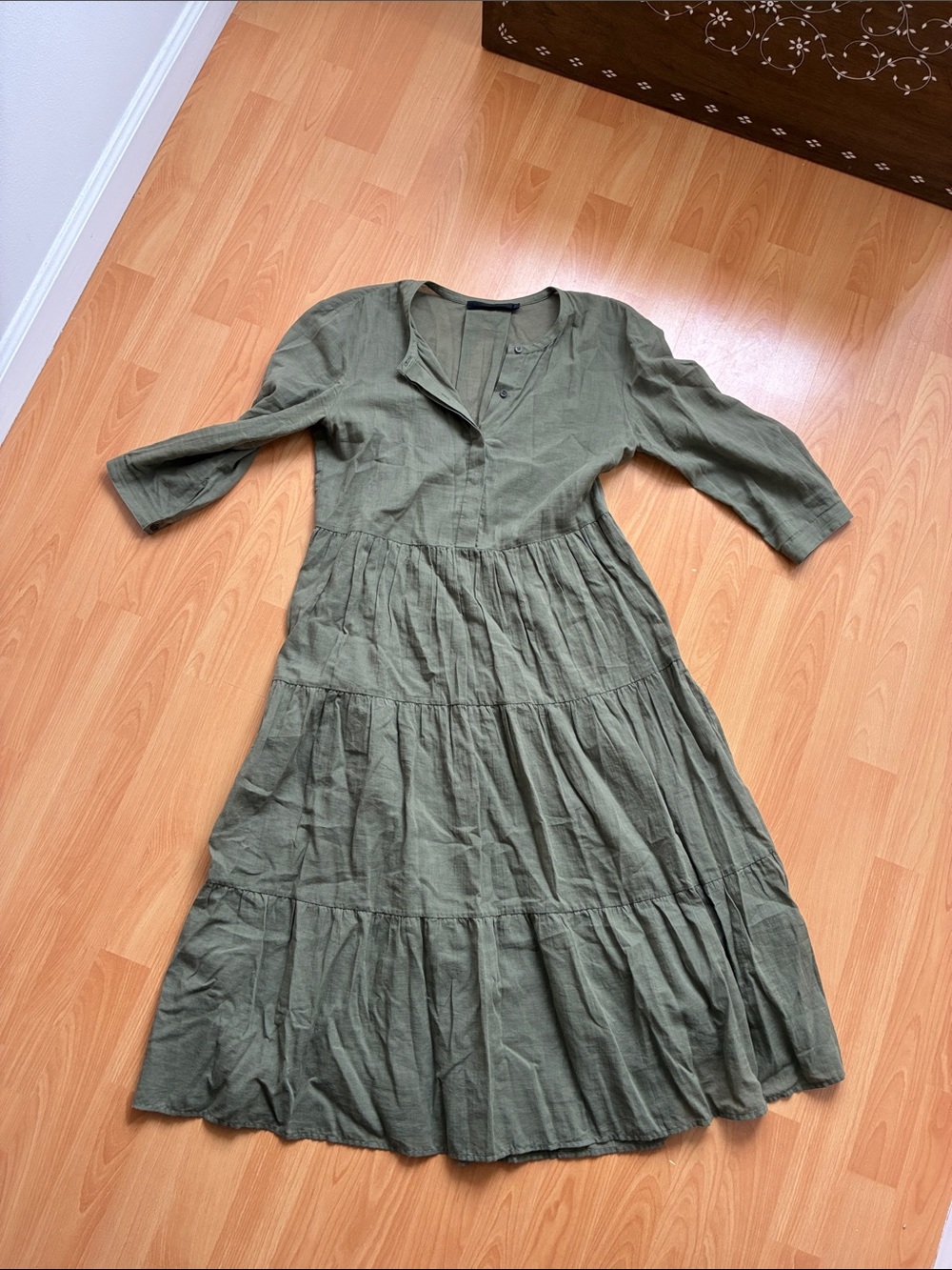 Jenni Kayne Cotton & Linen Olive Tiered Maxi Dress (without slip)